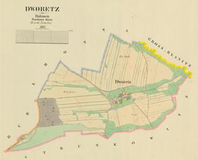 Malé sídlo Dvorec na mapě z první poloviny 19. století